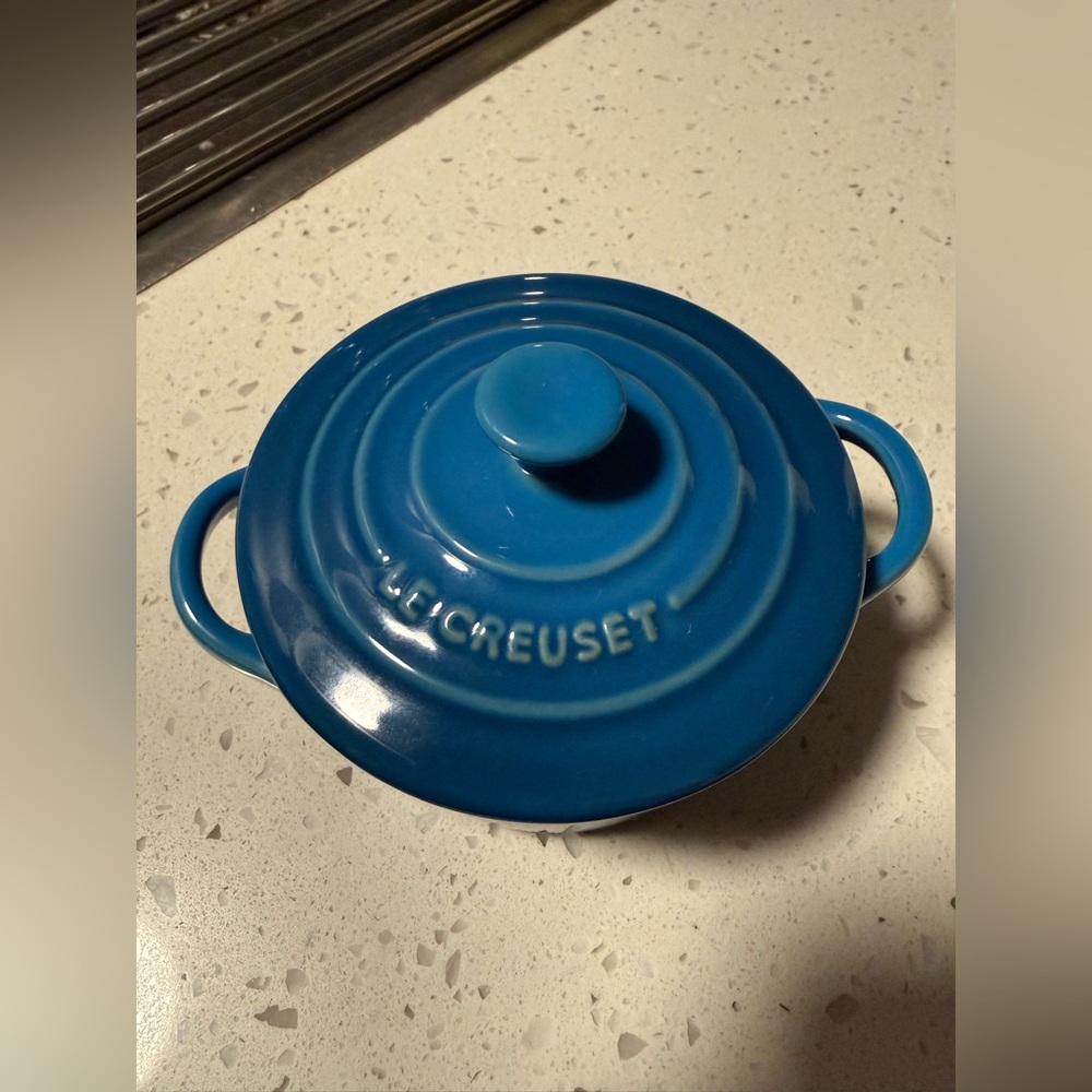Le Creuset Blue Mini Stoneware Cocotte with Lid - Bright Blue - Picture 2 of 4